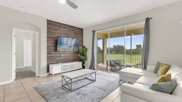 Smart-TV, Kamin, DVD-Player, Bücher