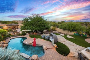 A heated pool - Boulder 84 by LuxeKey | Splash Pad, Billiards, Putting Green & 360 Desert Views (Scottsdale)