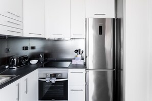 Fridge, microwave, oven, dishwasher