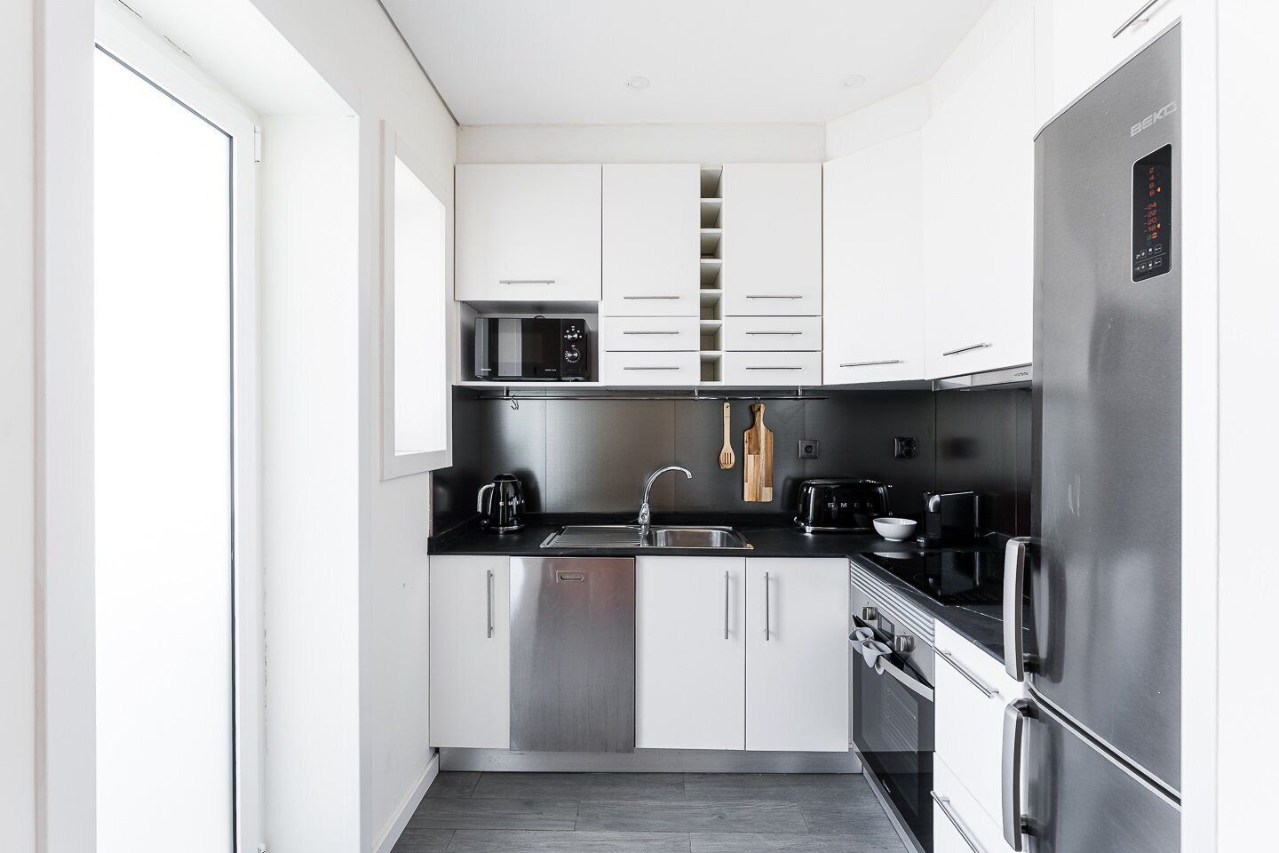 Fridge, microwave, oven, dishwasher