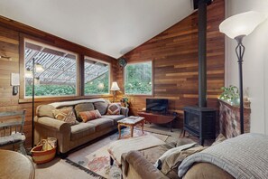 Télévision, cheminée, livres