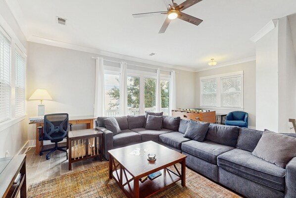 TV, DVD player, table football