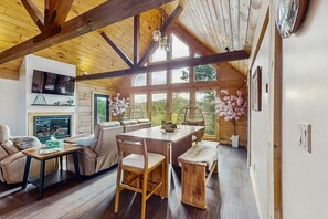 Televisión, chimenea y reproductor de DVD 