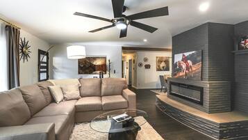 TV, fireplace