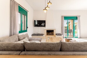 TV, fireplace