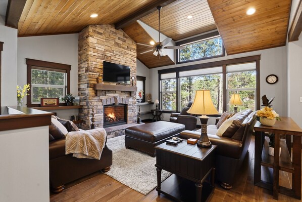 TV, fireplace
