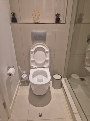 Dusche, Handtücher, Seife, Toilettenpapier