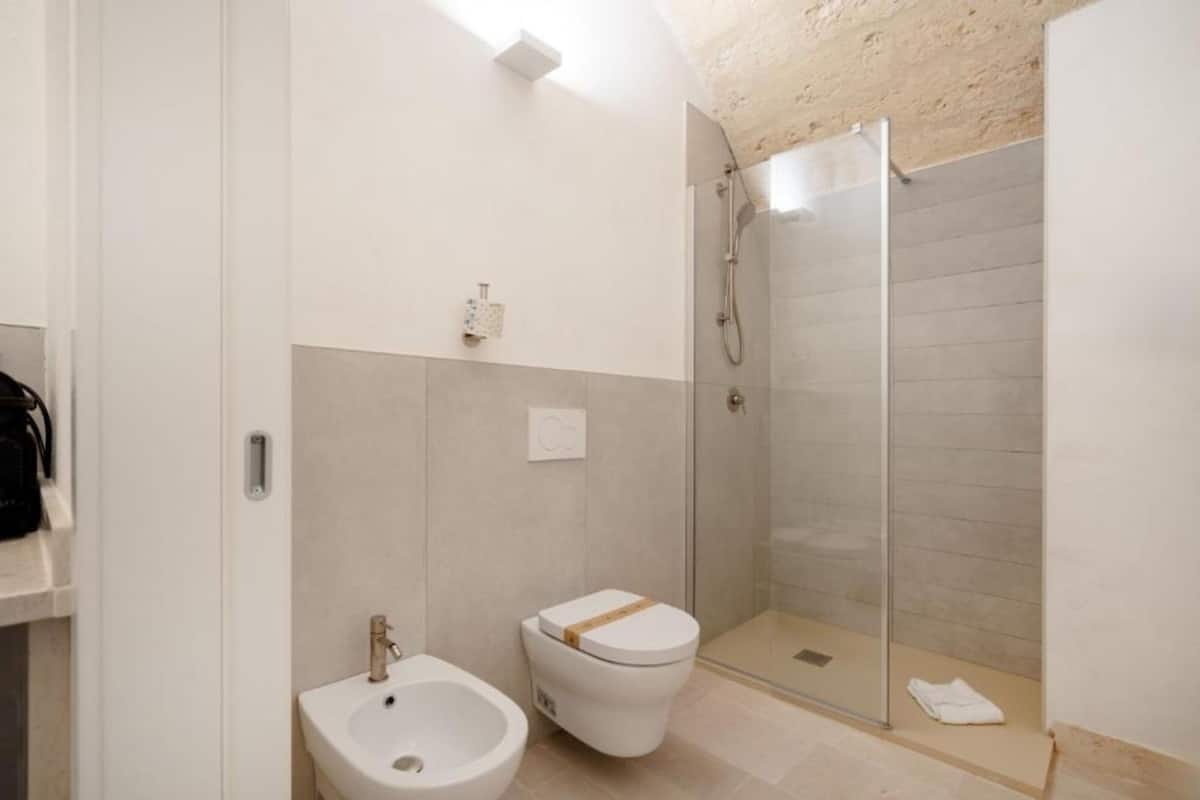 Habitación triple clásica, para no fumadores, aire acondicionado | Baño | Regadera tipo lluvia y bidet