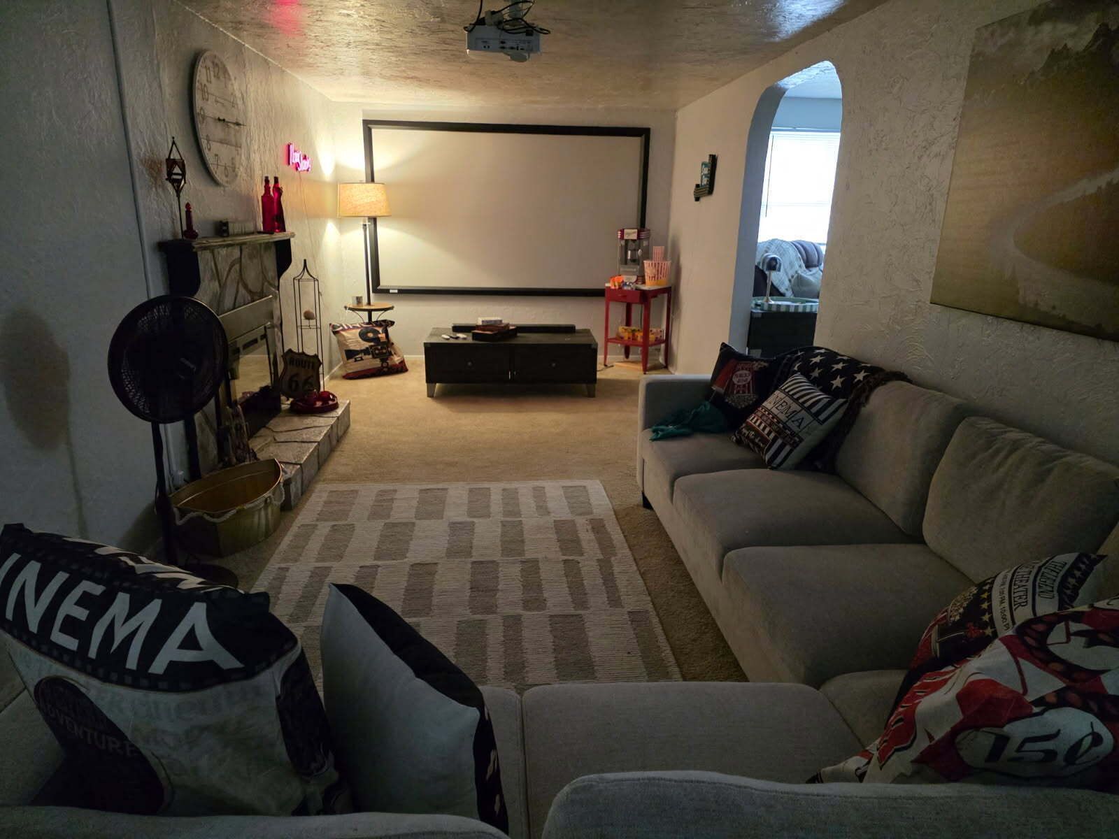 Smart TV, fireplace, music library, video library