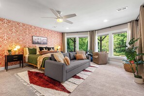 TV, fireplace, video games, offices