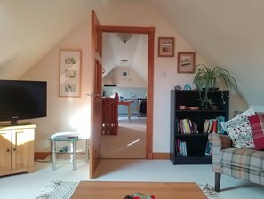 TV, DVD player, books, video library