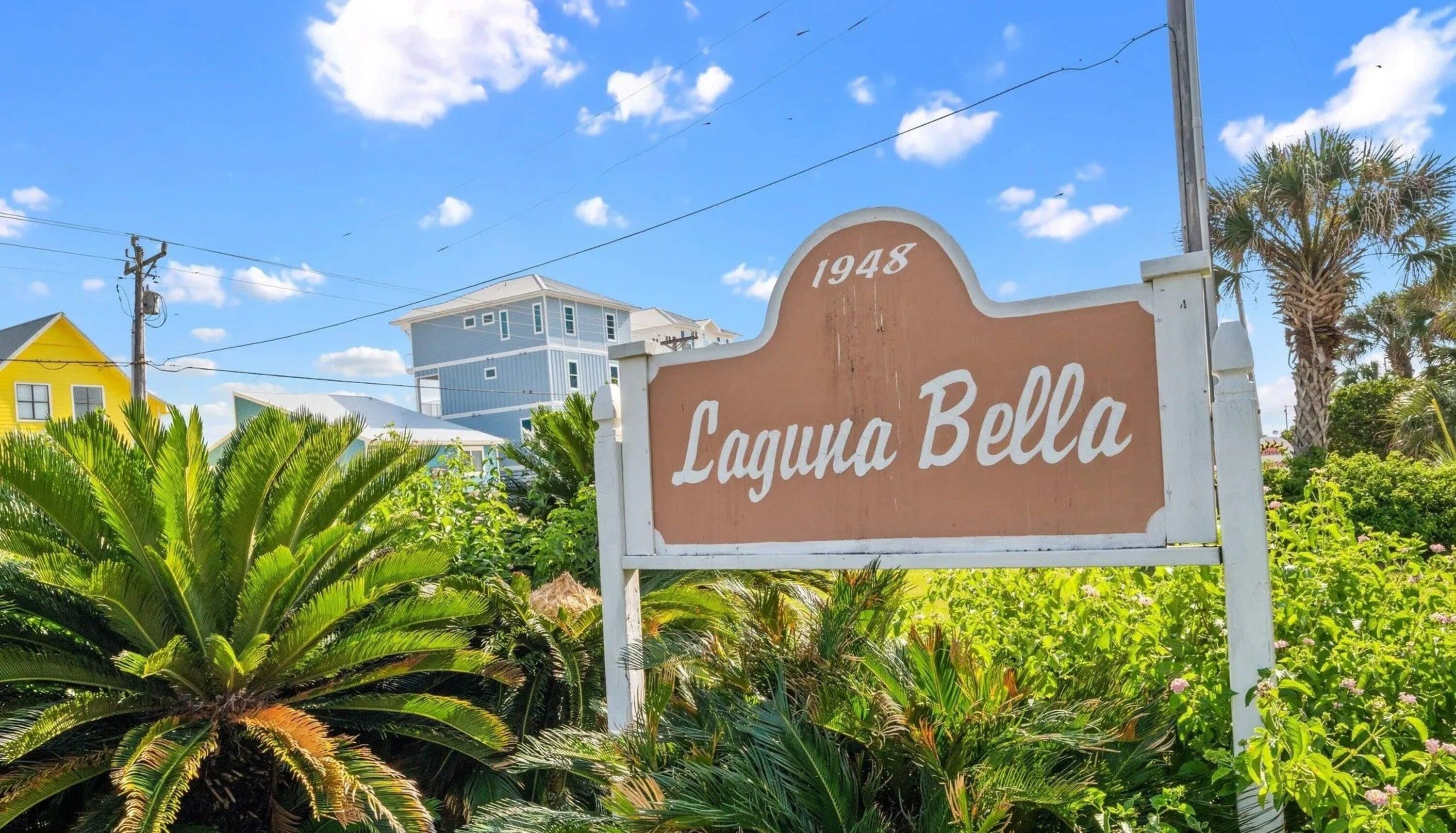 A sign for Laguna Bella with the year 1948.