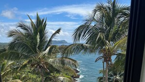 A view of a coastal area with palm trees and a clear sky. - Mountaintop villa for film, TV and photo shoots only.  Not for vacation rental. (Samana)