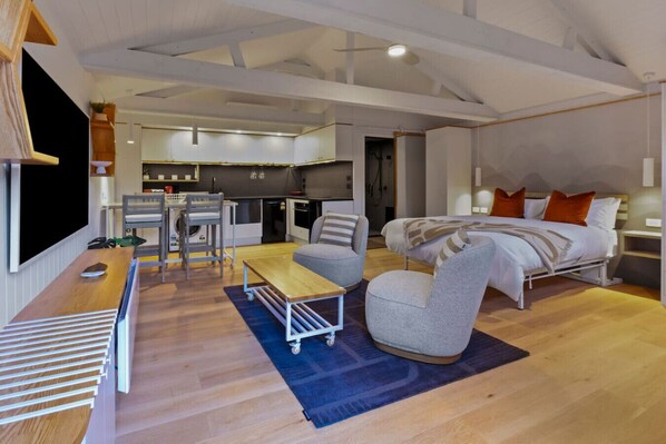 1 bedroom, desk, iron/ironing board, travel cot