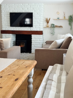 TV, fireplace