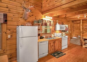Fridge, microwave, coffee/tea maker, toaster