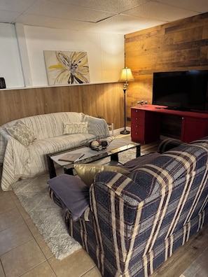 TV, fireplace