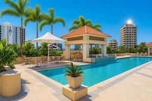 Indoor pool, 2 outdoor pools, open 6:00 AM to 9:00 PM, pool umbrellas