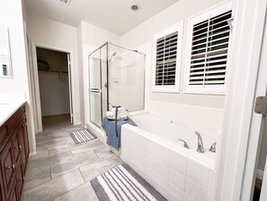 Hair dryer, towels, toilet paper