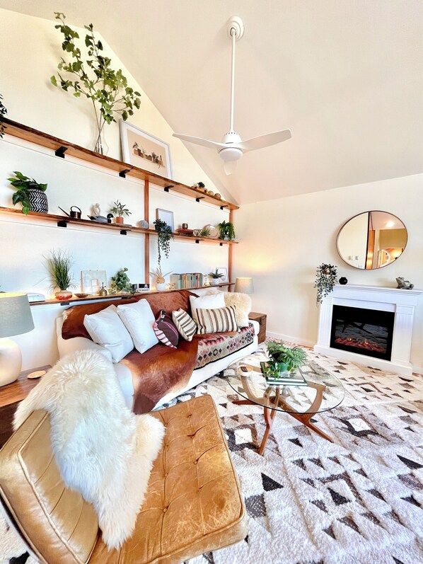 TV, fireplace