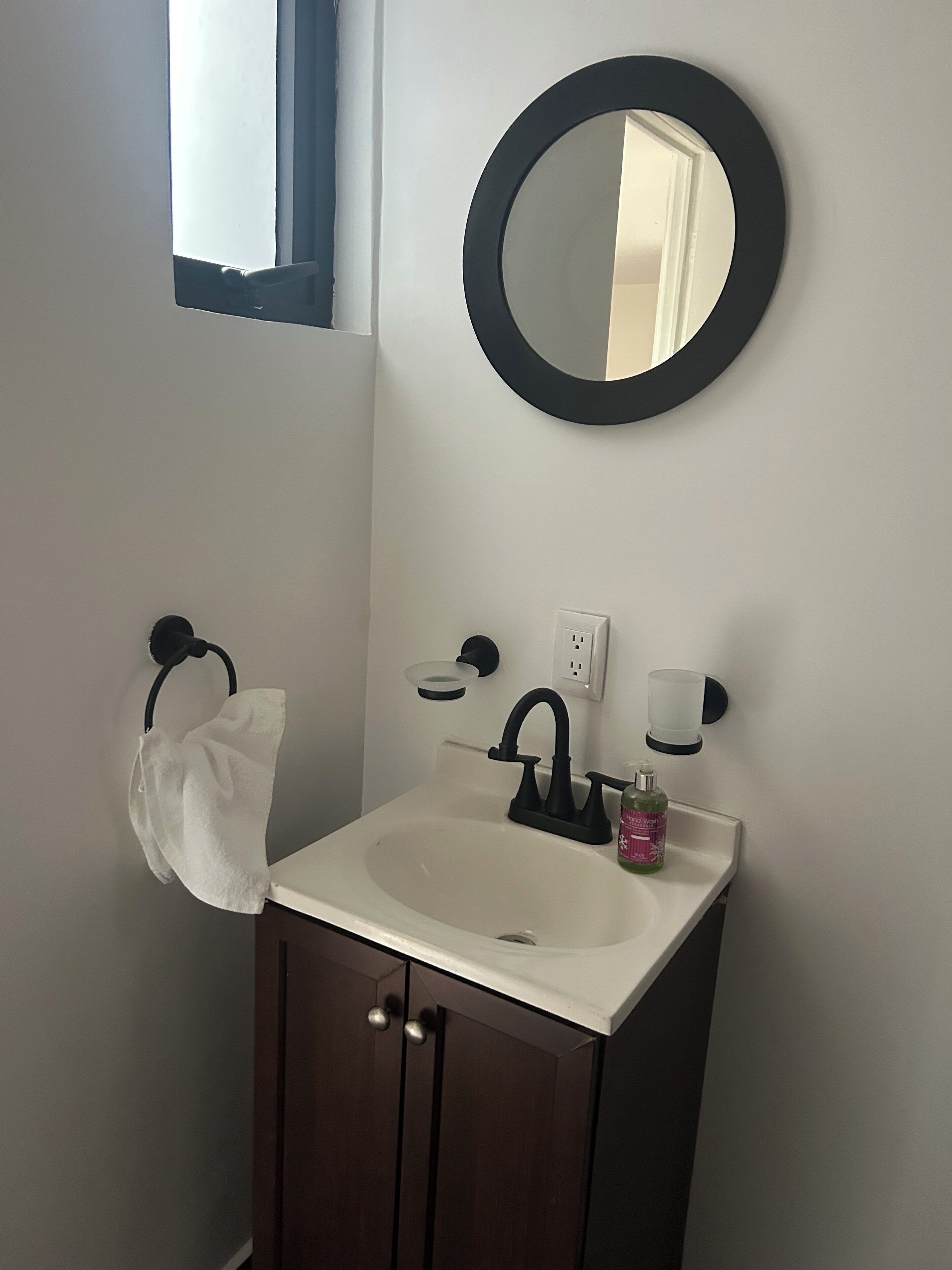 Shower, towels, soap, toilet paper