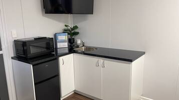 Fridge, microwave, coffee/tea maker, electric kettle