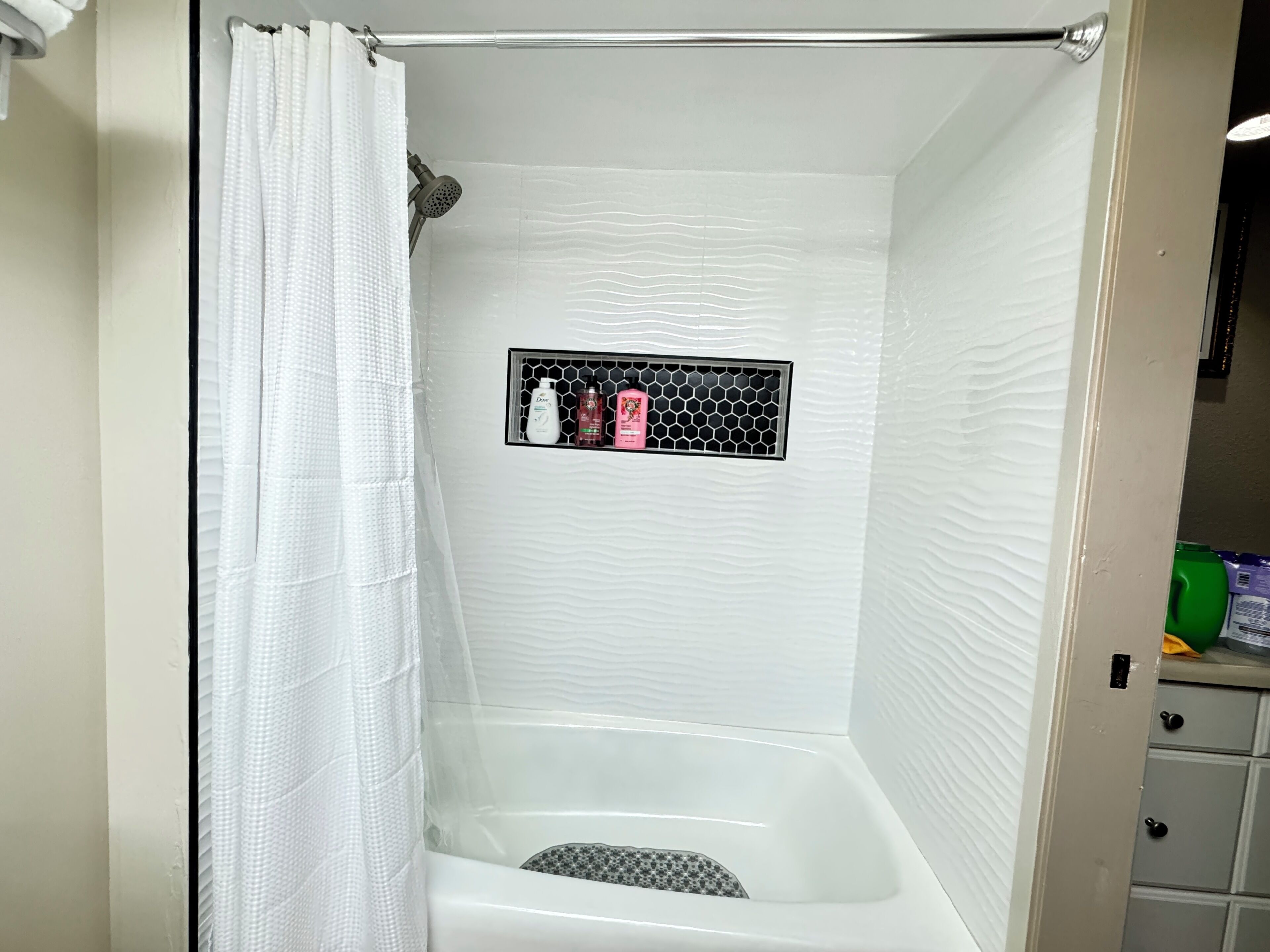 Hair dryer, towels, toilet paper