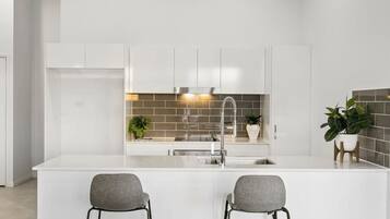 Fridge, microwave, oven, dishwasher