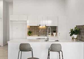 Fridge, microwave, oven, dishwasher