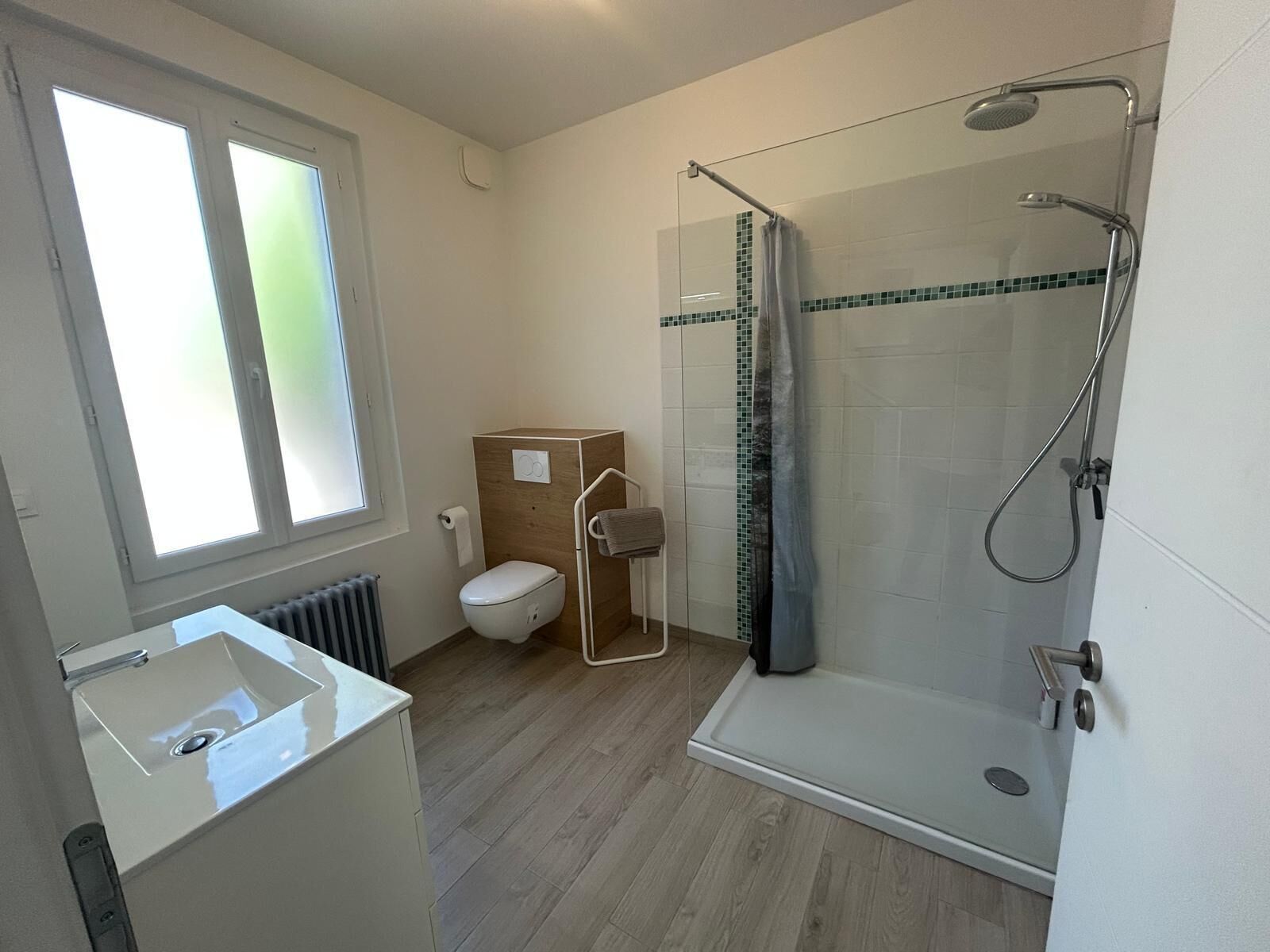 Hair dryer, towels, toilet paper