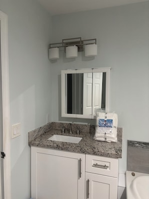 Hair dryer, towels, toilet paper