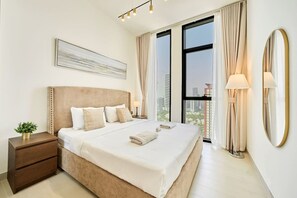 2 bedrooms, iron/ironing board, WiFi, bed sheets - Modern 2BR Retreat in JVC w/ Private Pool Balcony (Dubai)