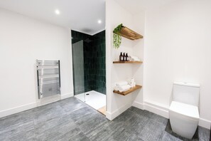 Dusche, Haartrockner, Handtücher, Seife