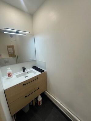 Douche, sèche-cheveux, serviettes fournies, papier toilette
