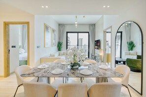 Premium Apartment, Balcony, City View | In-room dining - PVH - Binghatti Heights - Luxury 3BR (Dubai)