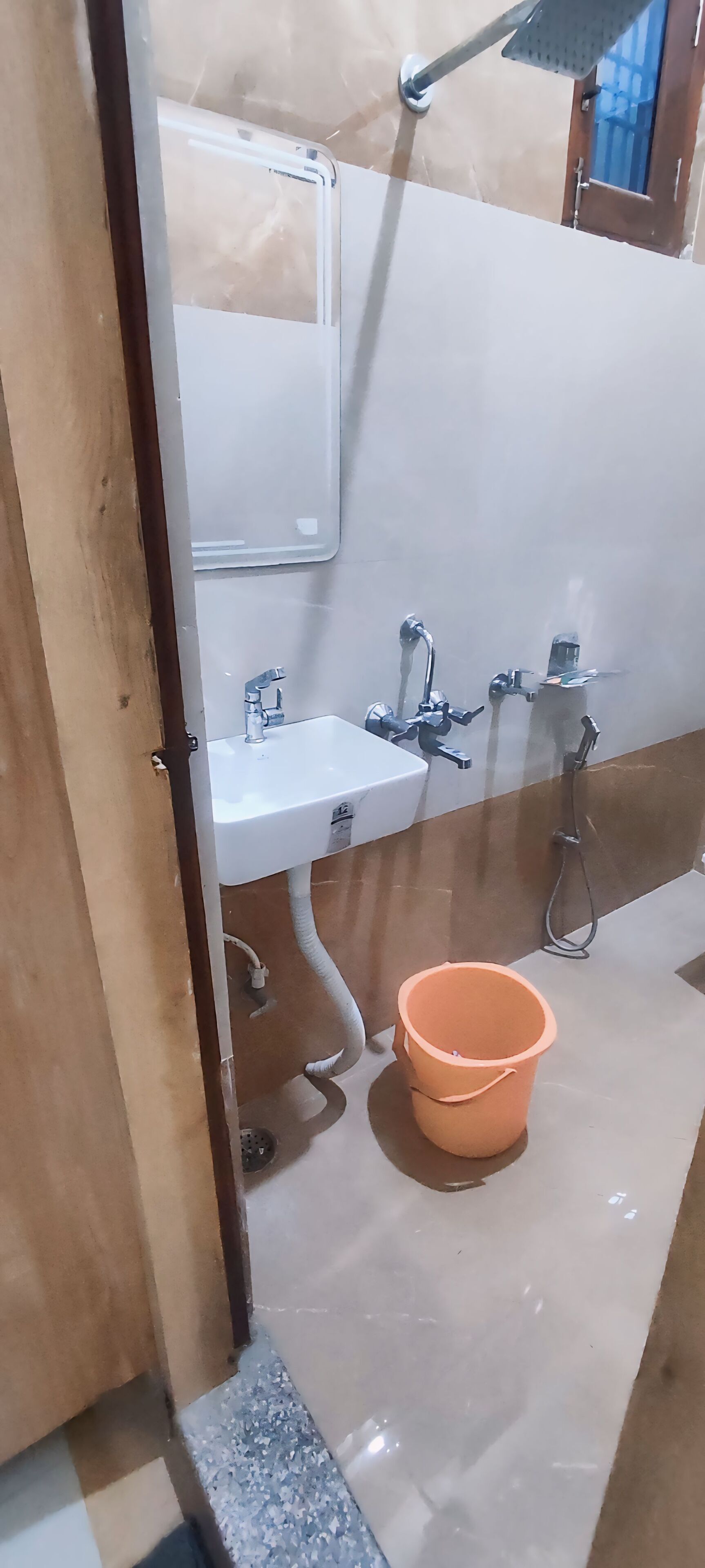 Shower, towels, soap, toilet paper