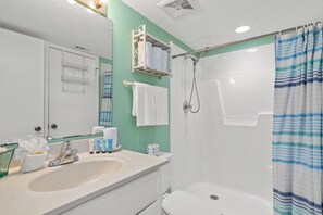 Shower, towels - 607 – Beachfront 2BR Escape | Gulf Views, Balcony & Sleeps 8 (Panama City Beach)
