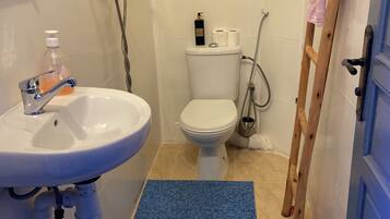 Een douche, een haardroger, handdoeken, zeep