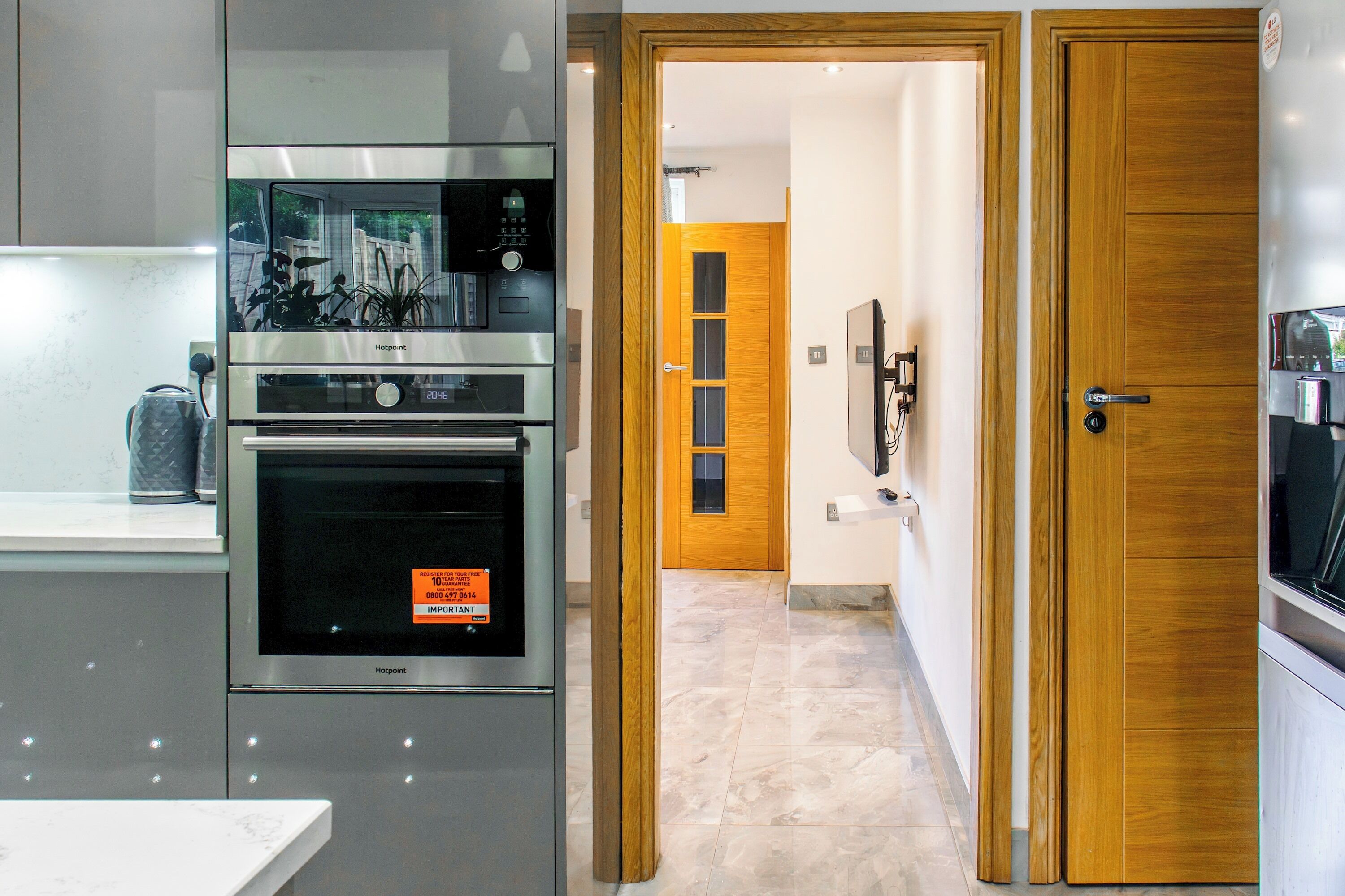 Fridge, microwave, oven, dishwasher