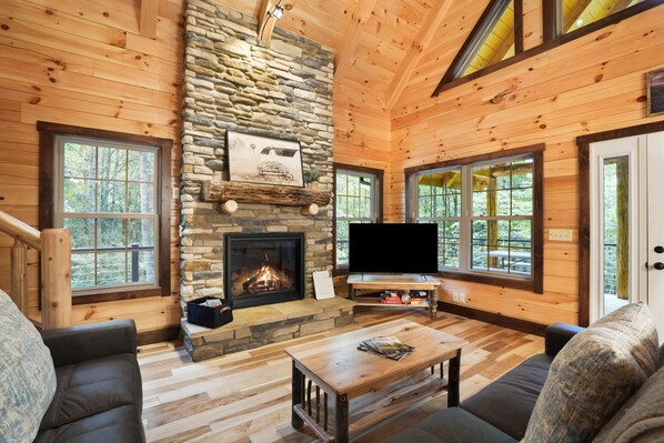 TV, fireplace, table football