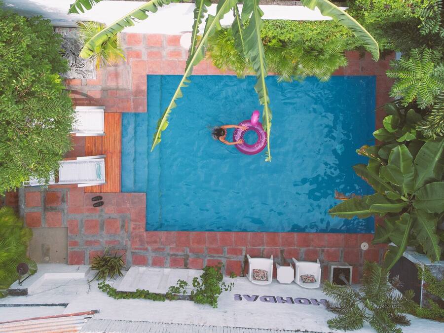 Outdoor pool, sun loungers