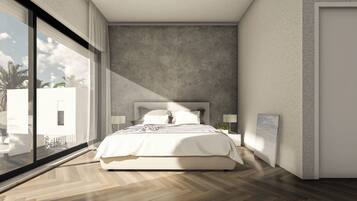 Villa de lujo, 4 habitaciones, alberca privada, vista al mar | Ropa de cama de alta calidad y escritorio