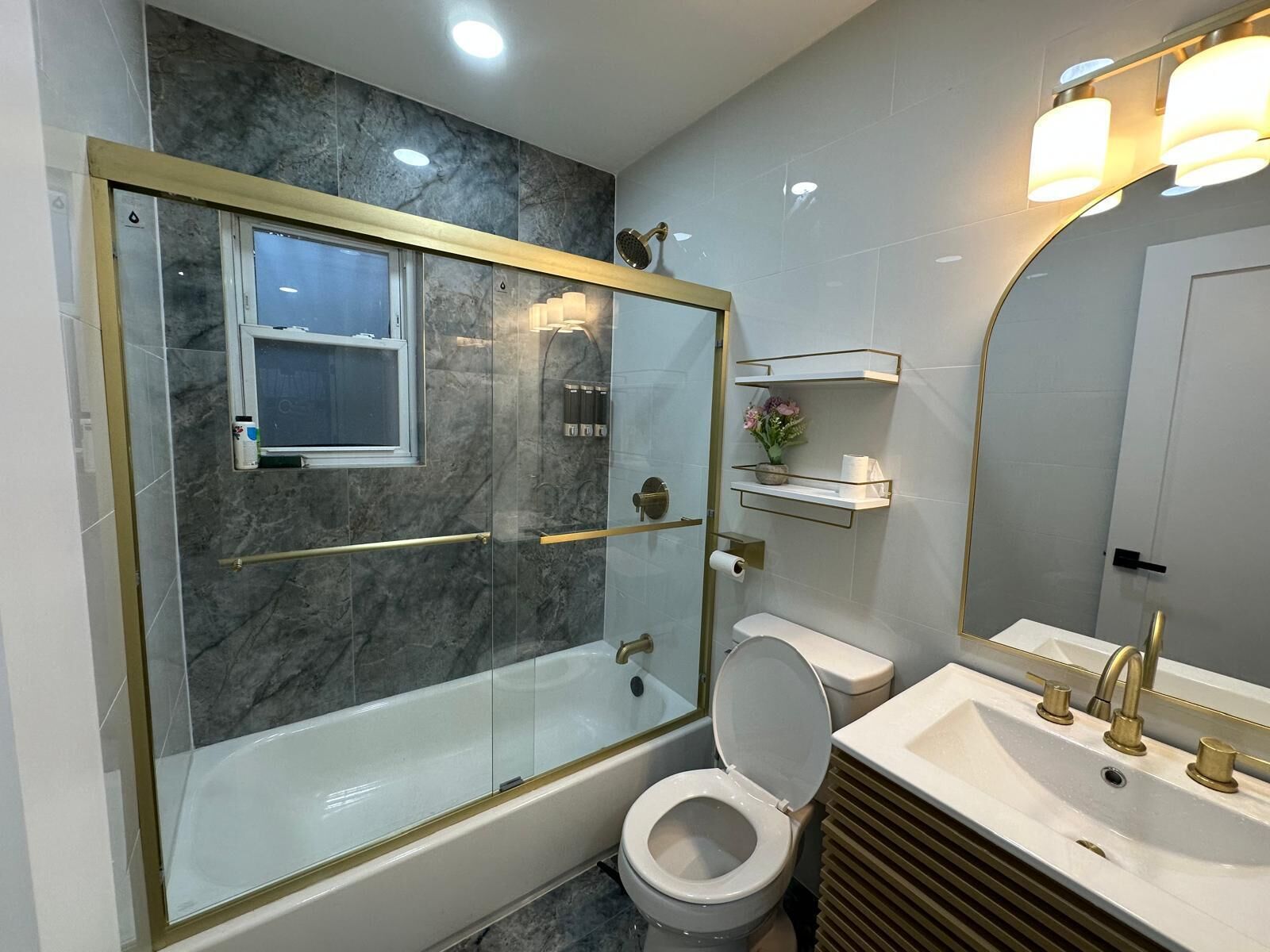 Bidet, towels, soap, toilet paper