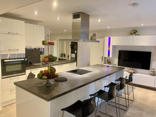 Fridge, microwave, oven, stovetop - Guest apartment in Burgwedel City, for business and family, 6 persons (Burgwedel)