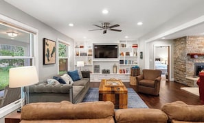 TV, fireplace