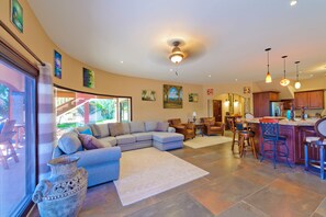 TV, DVD player, books, video library