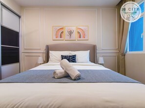 2 室のベッドルーム、アイロン / アイロン台、WiFi、ベッドシーツ