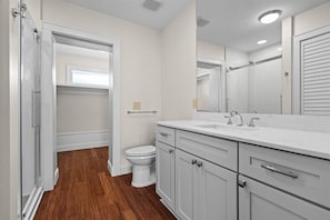 Shower, towels, toilet paper