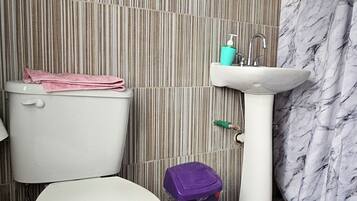 Ducha, toallas, jabón, papel higiénico