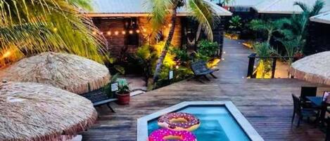 Outdoor pool, pool umbrellas